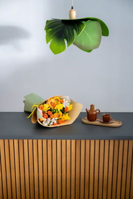 Pendul Deco Republic „Jungle” E27, 1x60W, frunze E.V.A. + dulie lemn, verde