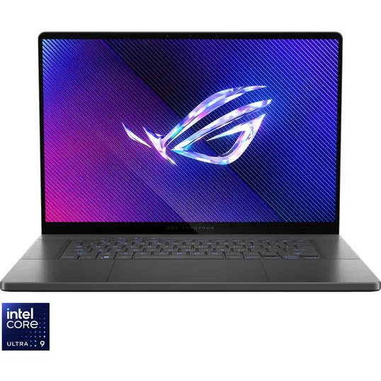Laptop ASUS ROG Zephyrus G16 GU605MZ cu procesor Intel® Core™ Ultra 9 185H pana la 5.1GHz, 16'', 2.5K, OLED, 240Hz, 32GB LPDDR5X, 2TB SSD, NVIDIA® GeForce RTX™ 4080 12GB GDDR6, No OS, Eclipse Gray
