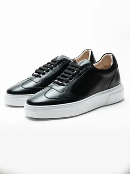 Pantofi Casual Barbati Negru Talpa Alba Din Piele Naturala Vitel BMan0349