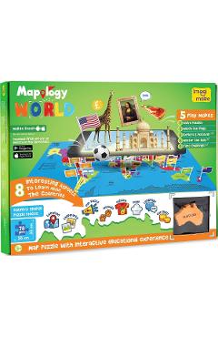 Puzzle realitate augmentata. Harta lumii cu steaguri si capitale