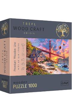 Puzzle 1000 din lemn. Apus la Golden Gate