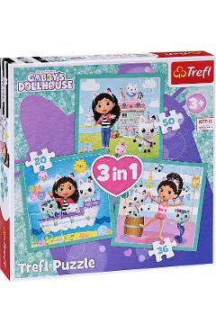 Puzzle 3 in 1. Gabby's Dollhouse. Activitatile lui Gabby