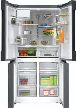 Combina frigorifica cu 4 usi Bosch Seria 6 KFI96AXEA, No Frost, 574 l, 90 cm, Multi Airflow, Water Dispenser, Home Connect, Clasa E, Negru