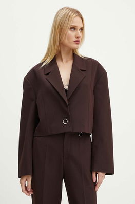 AERON Sacou Culoarea Maro, Oversize, Neted, PFBL079511