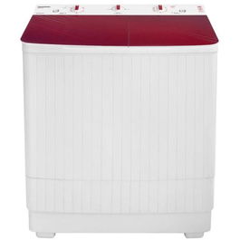 Masina de spalat semiautomata Daewoo DSWM 7.3R, cu storcator, spalare 7 kg, stoarcere 3 kg, capac de sticla, filtru de scame, Alb/Rosu