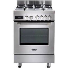 Aragaz profesional De Longhi PRO 66 MXL PZ RO, 4 arzatoare, Gaz + Electric, L 60 cm, Grill, inox