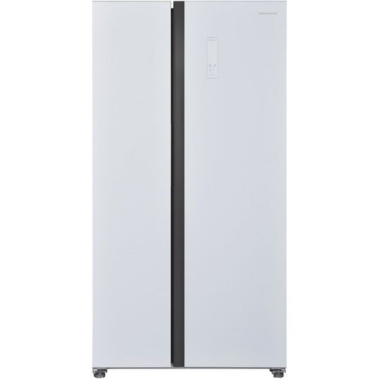 Side by side Heinner HSBS-HM532NFGWHE++, 532 l, No frost, Display LED, Clasa E, Smart, Alarma usa deschisa, H 177 cm, Sticla alba