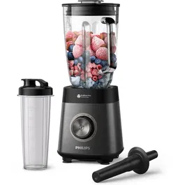 Blender Philips HR3041/00 Seria 5000, 1200 W, Lame noi ProBlend Plus, Vas din sticla cu nervuri, 3 viteze plus Impuls, Lame detasabile, capacitate 2 litri,Curatare automatizata cu o singura atingere, Negru