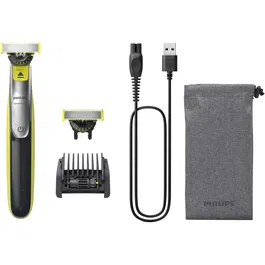 Aparat hibrid de barbierit si tuns barba Philips OneBlade 360 QP2734/31, pieptene reglabil 5 in 1, reincarcabil, umed si uscat, 60 min, USB-A, husa, capac de protectie, lama 360 inlocuibila suplimentara, Verde lime