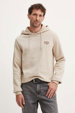 A.P.C. Bluza Hoodie Standard Rue Madame GOTS Culoarea Bej, Cu Glugă, Melanj, COHBV.M27914
