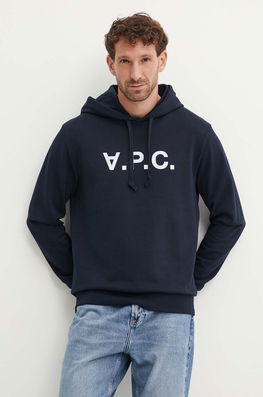 A.P.C. Hanorac De Bumbac Hoodie Standard Grand Vpc GOTS Culoarea Albastru Marin, Cu Glugă, Cu Imprimeu, COHBN.M27908 Bleumarin