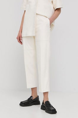 Herskind Pantaloni De Piele Femei, Culoarea Alb, Drept, High Waist