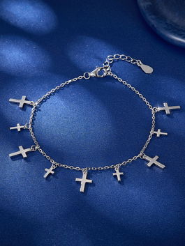 Bratara cruce, bratara cu cruciulite din argint pentru femei, bijuterii cruce, cross, dama, argint 925 rodiat, talisman, lant, argintiu, 2,97 gr
