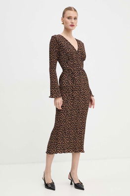Never Fully Dressed Rochie Leopard Celeste Dress Culoarea Bej, Midi, Drept, NFDDR1701