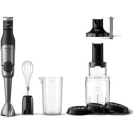 Mixer vertical HR2684/00 Seria 5000, 1200 W, Tehnologie SpeedTouch, Aparatoare impotriva stropirii pentru lama, Indicator de viteza cu LED, Accesorii tel, tocator XL si spiralizator, negru/argintiu