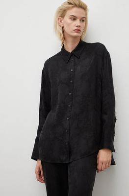 Herskind Camasa Femei, Culoarea Negru, Cu Guler Clasic, Relaxed