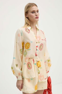 Never Fully Dressed Camasa Sundazed Summer Miley Shirt Femei, Culoarea Bej, Cu Guler Clasic, Relaxed, NFDTO1542