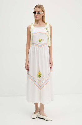 Never Fully Dressed Rochie Din Amestec De In Corfu Midi Culoarea Alb, Maxi, Evazati, NFDDR1359