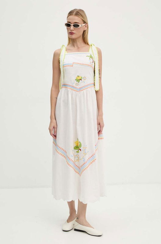 Never Fully Dressed Rochie Din Amestec De In Corfu Midi Culoarea Alb, Maxi, Evazati, NFDDR1359