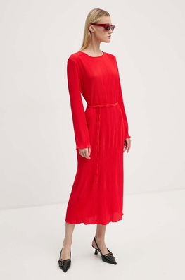 Never Fully Dressed Rochie Red Gaia Plisse Culoarea Rosu, Midi, Evazati, NFDDR1549
