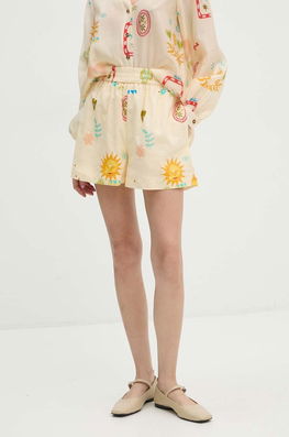 Never Fully Dressed Pantaloni Scurți Din Amestec De In Sundazed Summer Ellis Culoarea Bej, Modelator, High Waist, NFDTR380