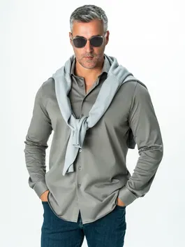Camasa Casual & Office Barbati Gri Stone Din Bumbac Organic Premium BMan0052