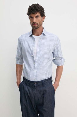 Hackett London Camasa Din Bumbac Barbati, Cu Guler Italian, Regular, HM3010115 Albastru