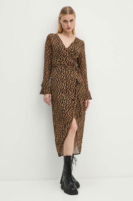 Never Fully Dressed Rochie Leopard Sheer Wrap Dress Culoarea Maro, Midi, Evazati, NL28459