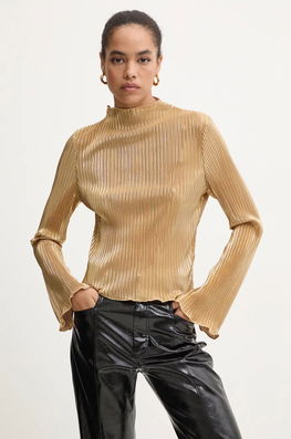 Never Fully Dressed Bluza Gold Plisse Top Femei, Culoarea Auriu, Neted, NFDTO1576