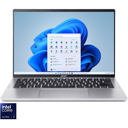 Ultrabook Acer 14'' Swift Go 14 SFG14-72, 2.8K OLED, Procesor Intel® Core™ Ultra 7 155H (24M Cache, up to 4.80 GHz), 16GB LPDDR5X, 512GB SSD, Intel Arc, Win 11 Home, Pure Silver