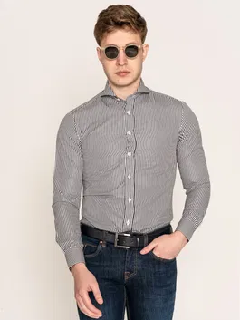 Camasa Barbati Neagra In Dungi 100% Bumbac Natural BMan847