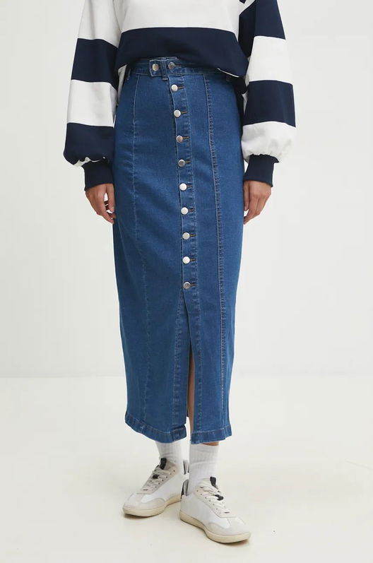 Answear Lab Fusta Jeans Maxi, Drept Albastru