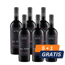 Pachet Vin Mileștii Mici Univers Cabernet Sauvignon sec rosu 0.75 L, 5+1 Gratis