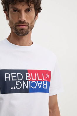 Red Bull Racing X Pepe Jeans Tricou Din Bumbac Red Bull Racing X Pepe Jeans Barbati, Culoarea Alb, Cu Imprimeu, RM500001