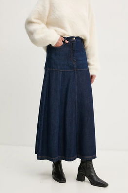 MUNTHE Fusta Jeans TUXYA Culoarea Albastru Marin, Maxi, Evazati, 243122024314 Bleumarin