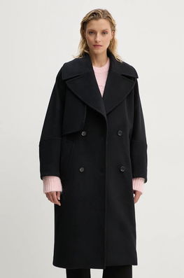 MUNTHE Palton De Lana TELLY Culoarea Negru, De Tranzitie, Cu Doua Randuri De Nasturi, 243153324340