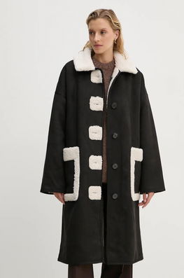 MUNTHE Palton Din Lana TIBUR Culoarea Negru, De Tranzitie, Oversize, 243154024342
