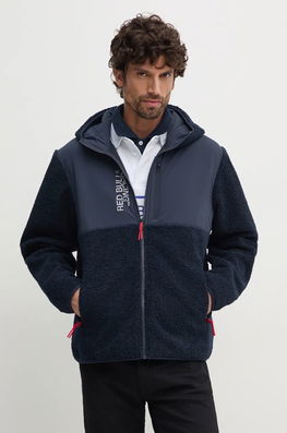 Red Bull Racing X Pepe Jeans Bluza Red Bull Racing X Pepe Jeans Barbati, Culoarea Albastru Marin, Cu Glugă, Cu Imprimeu, RM490005 Bleumarin