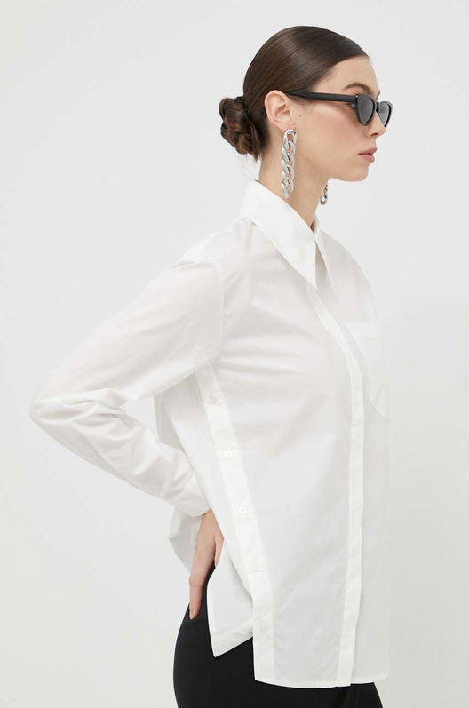 Silvian Heach Camasa Din Bumbac Femei, Culoarea Alb, Cu Guler Clasic, Relaxed