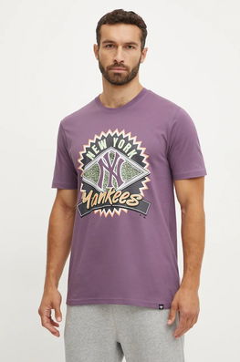47 Brand Tricou Din Bumbac MLB New York Yankees Barbati, Culoarea Violet, Cu Imprimeu, BB017TEMIME634148II