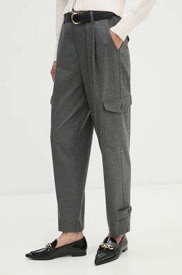 OUI Pantaloni Femei, Culoarea Gri, Drept, High Waist, 89345
