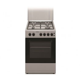 Aragaz HFSC-S50LITG-SL, Gaz, 4 arzatoare, Dispozitiv de siguranta plita si cuptor, Plita cu aprindere electrica, Timer, Grill, Sertar inferior pentru vase, 50 cm, Argintiu