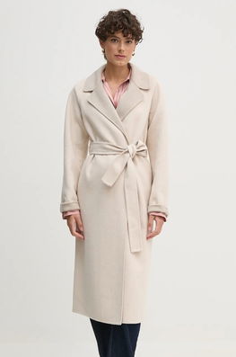 OUI Palton De Lana Culoarea Bej, De Tranzitie, Oversize, 89837