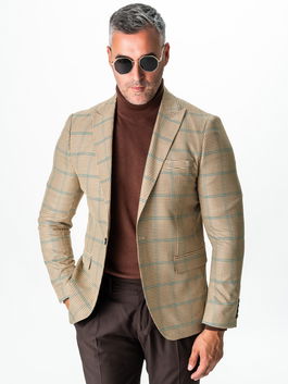 Sacou Barbati Bej Imprimeu Houndstooth Smart Casual WS602