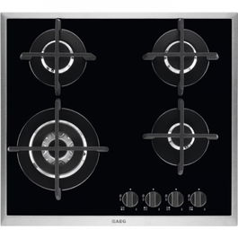 Plita incorporabila vitroceramica pe gaz AEG HG694550XB, 60 cm, gratare fonta, rama inox
