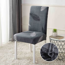 Huse de Scaun Elastice, Marime Universala, SET 6 BUC - GREY FEATHERS