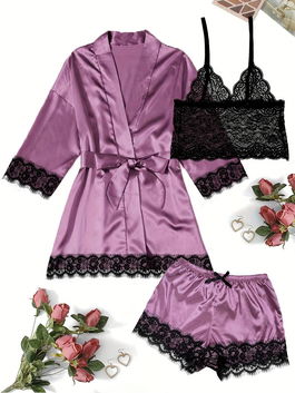 Pijama satinata (set 3 piese) culoare Mov