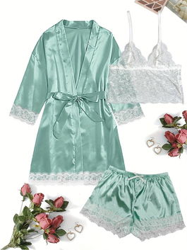 Pijama satinata (set 3 piese) culoare Bleu