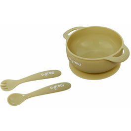 Set bol & lingurita silicon,olive,U-Grow
