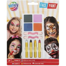 Set Pictura pe Fata pentru Copii - 10 Piese: 4 Vopsele, 4 Creioane, 2 Aplicatoare Moxy GR730002 B390